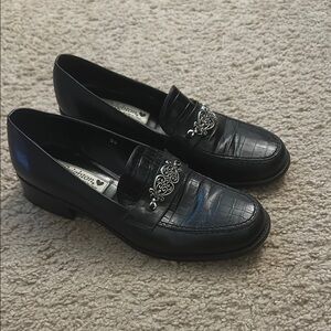 Brighton Black and Silver Loafers with Modern Embellishments